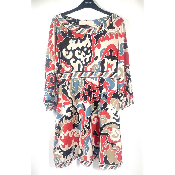 BCBG Maxazria Red Multi Pullover Casual À Line Dress Women Size Medium - Picture 1 of 4